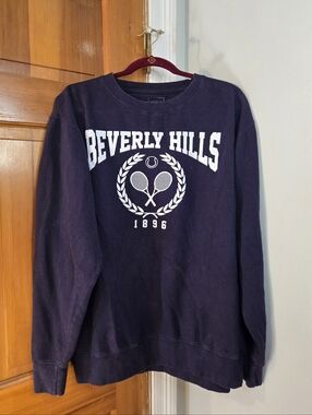 Full Tilt Navy Crewneck Sweatshirt with White Beverly Hills Graphic Sz L